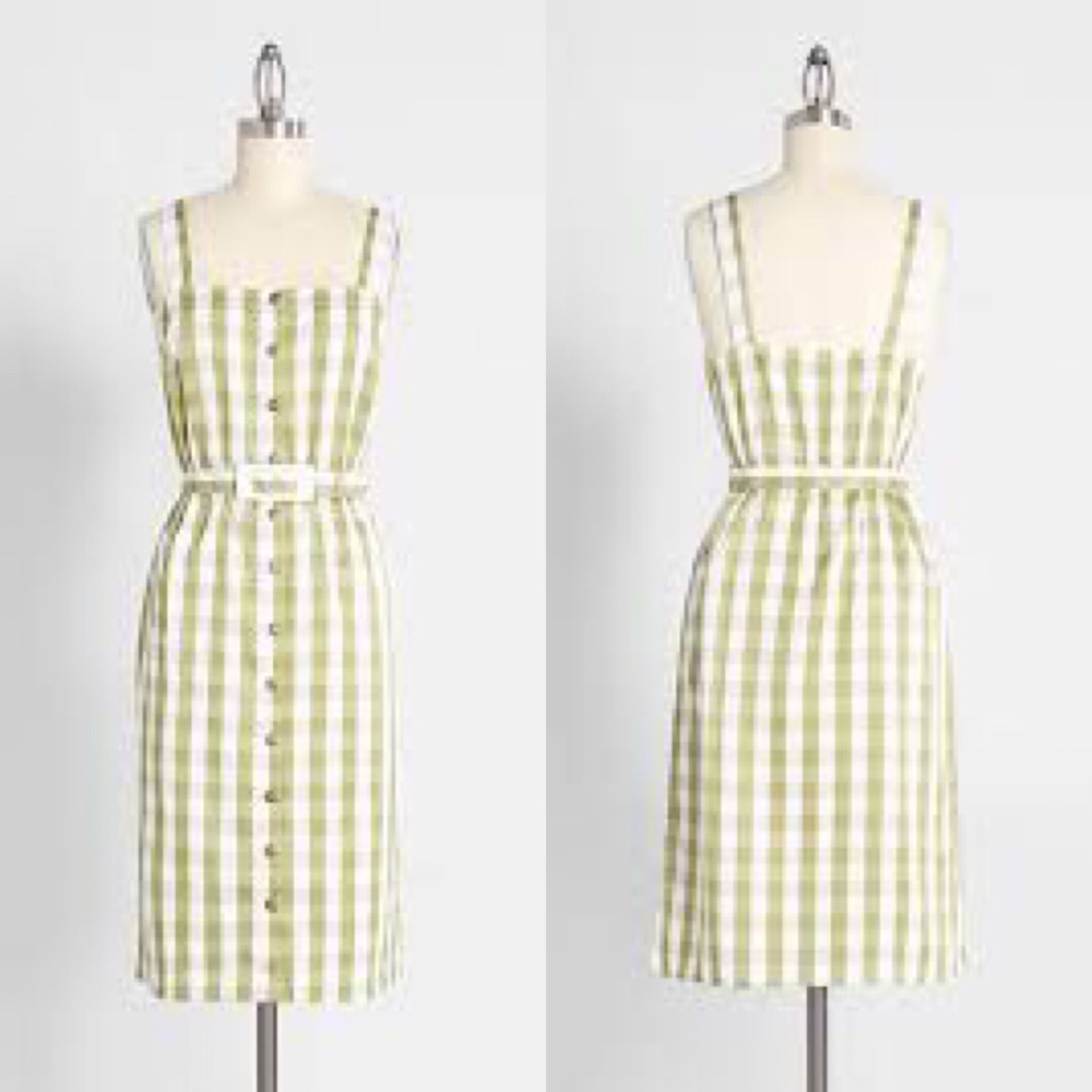 Modcloth L Past But Not Least green gingham dress